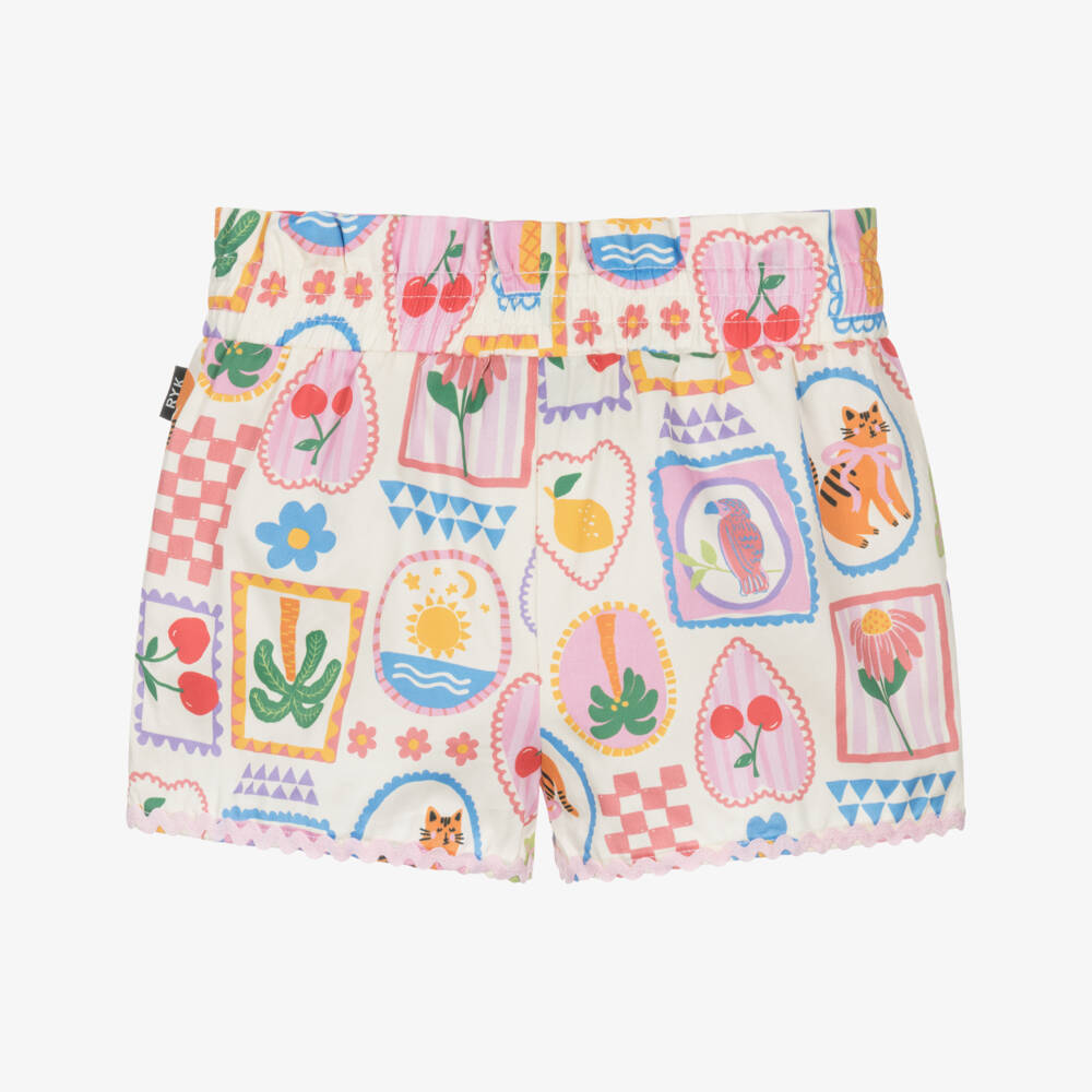 Rock Your Baby-Girls Ivory Cotton Shorts with Retro Print | Childrensalon