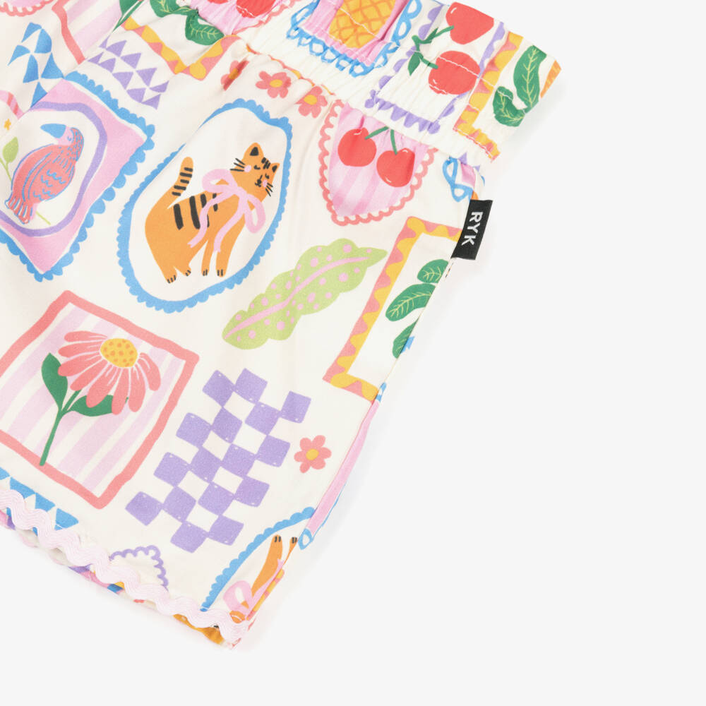 Rock Your Baby-Girls Ivory Cotton Shorts with Retro Print | Childrensalon