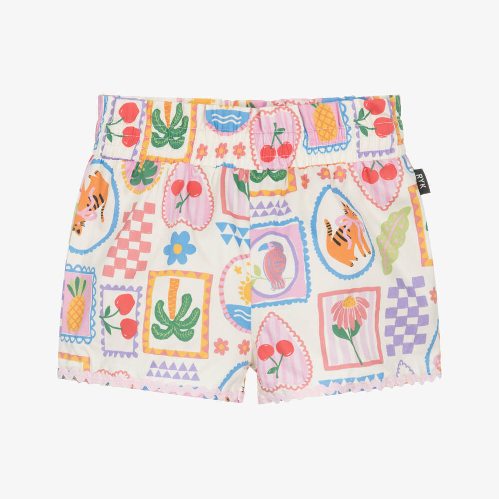 Rock Your Baby-Girls Ivory Cotton Shorts with Retro Print | Childrensalon