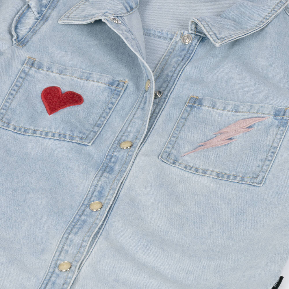 Rock Your Baby-Girls Light Blue Denim Shirt with Heart Motif | Childrensalon