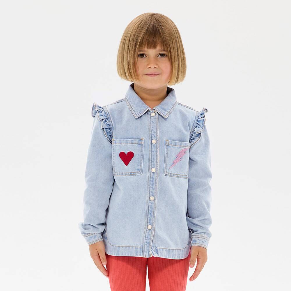 Rock Your Baby-Girls Light Blue Denim Shirt with Heart Motif | Childrensalon