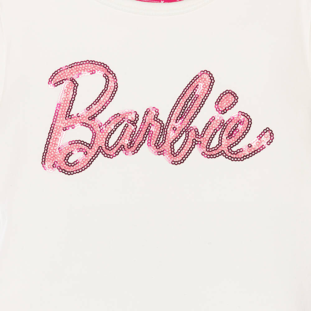 Rock Your Baby-Girls Off-White Sequin Barbie T-Shirt | Childrensalon