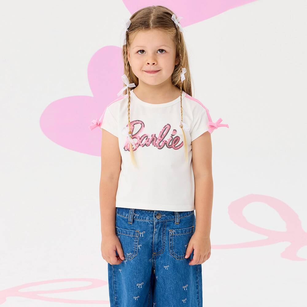 Rock Your Baby-تيشيرت باربي مزين بالترتر لون أوف وايت للبنات | Childrensalon