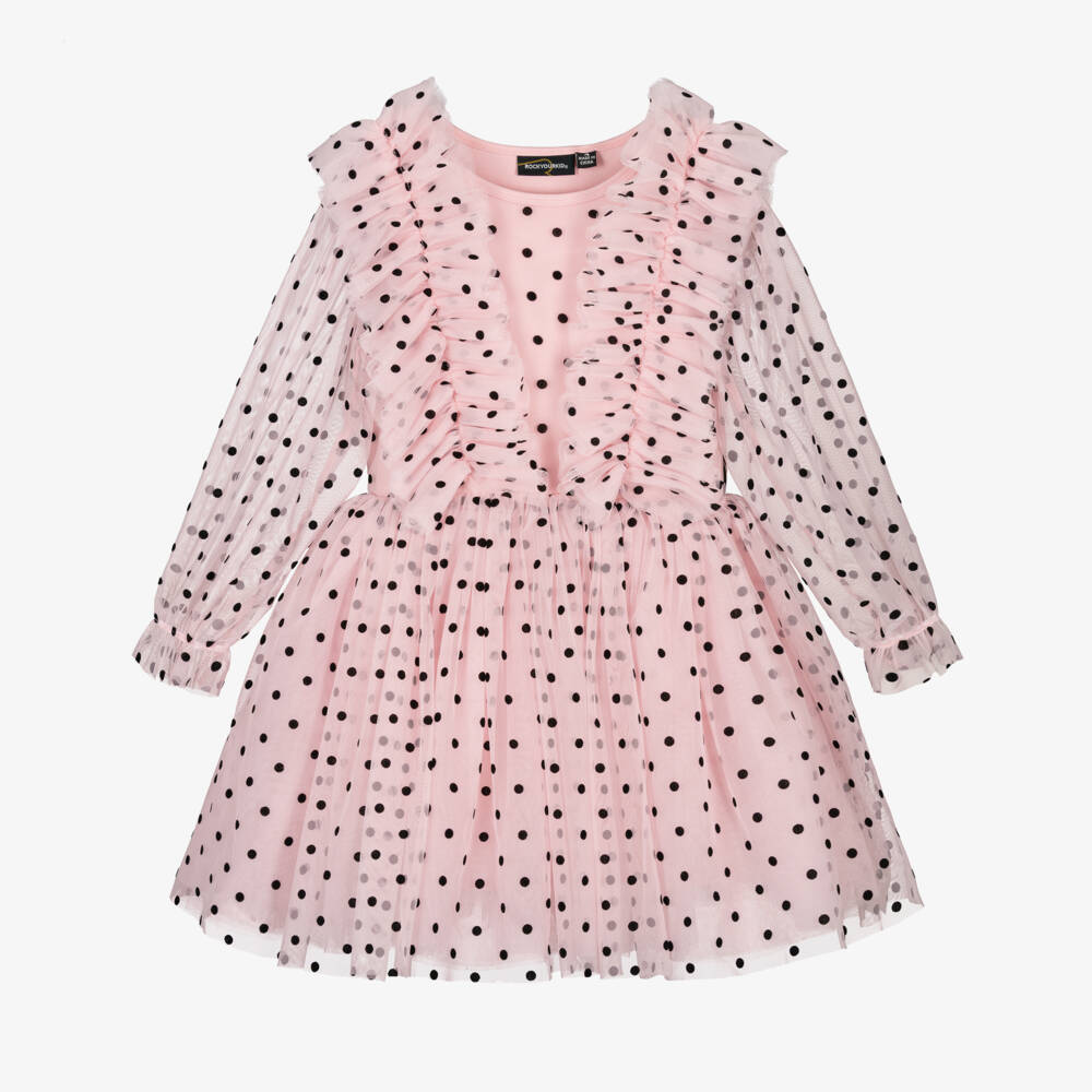 Rock Your Baby-Girls Pink & Black Polka Dot Tulle Dress | Childrensalon