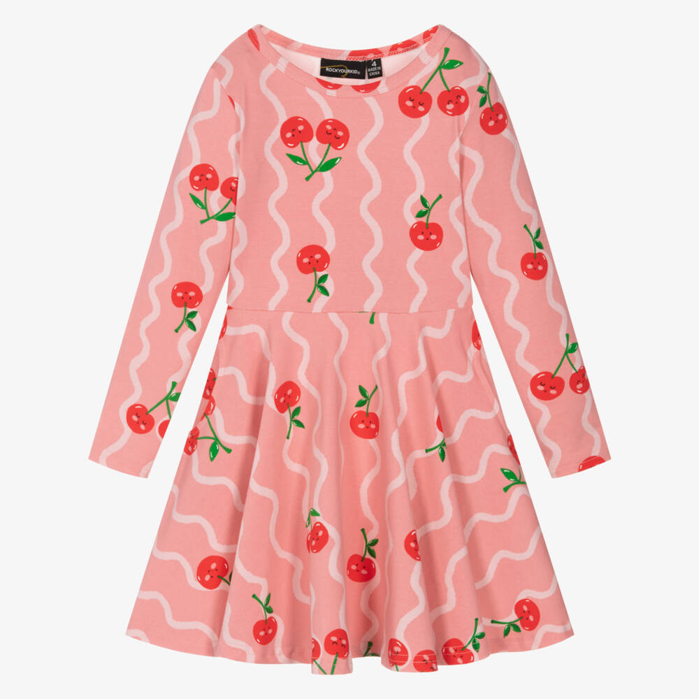 Rock Your Baby-Girls Pink Cherry Print Cotton Jersey Dress | Childrensalon