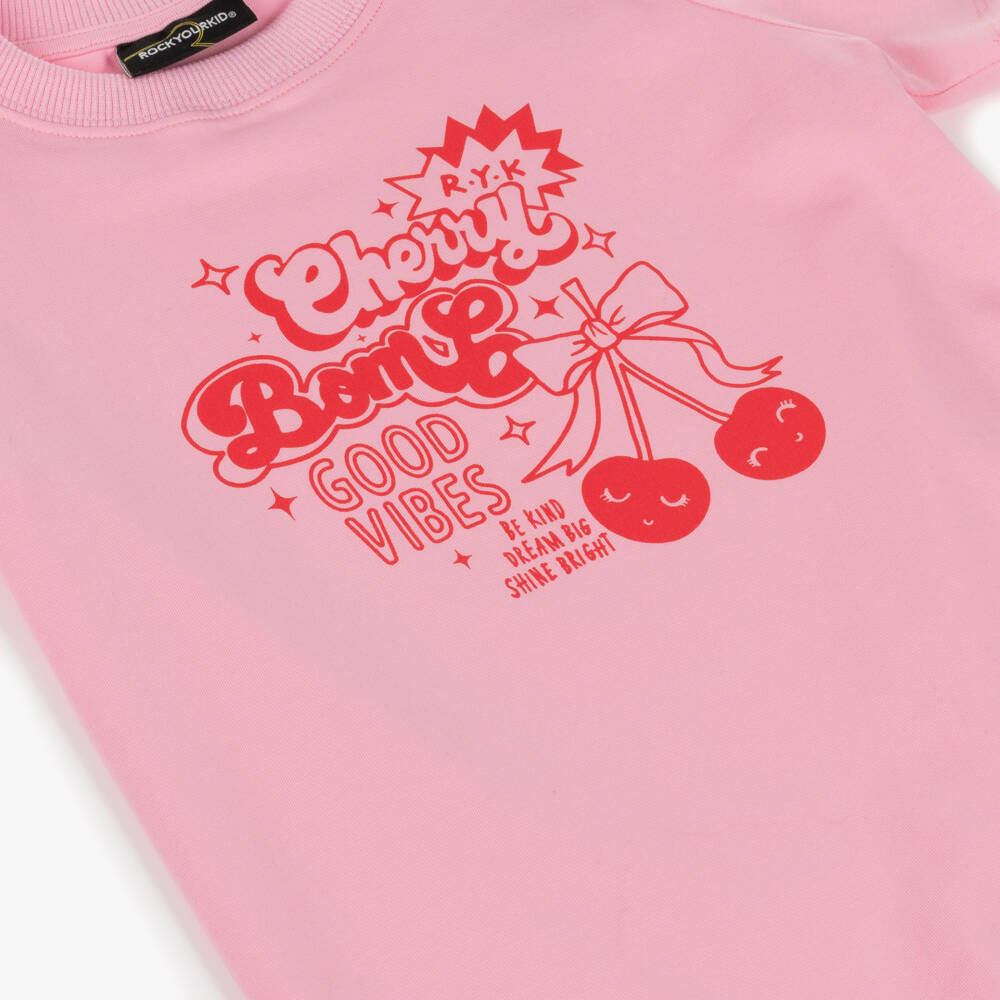Rock Your Baby-Girls Pink Cotton Cherry Graphic T-Shirt | Childrensalon