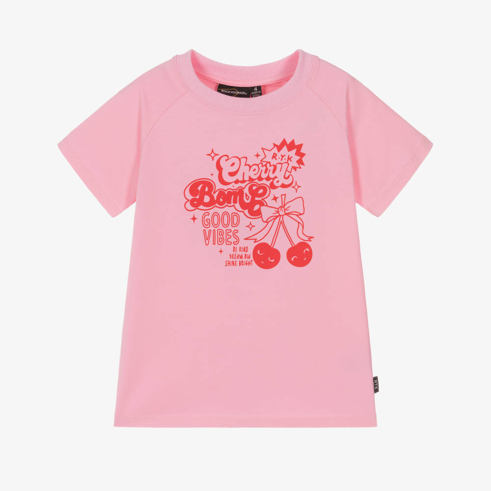 Rock Your Baby-Girls Pink Cotton Cherry Graphic T-Shirt | Childrensalon