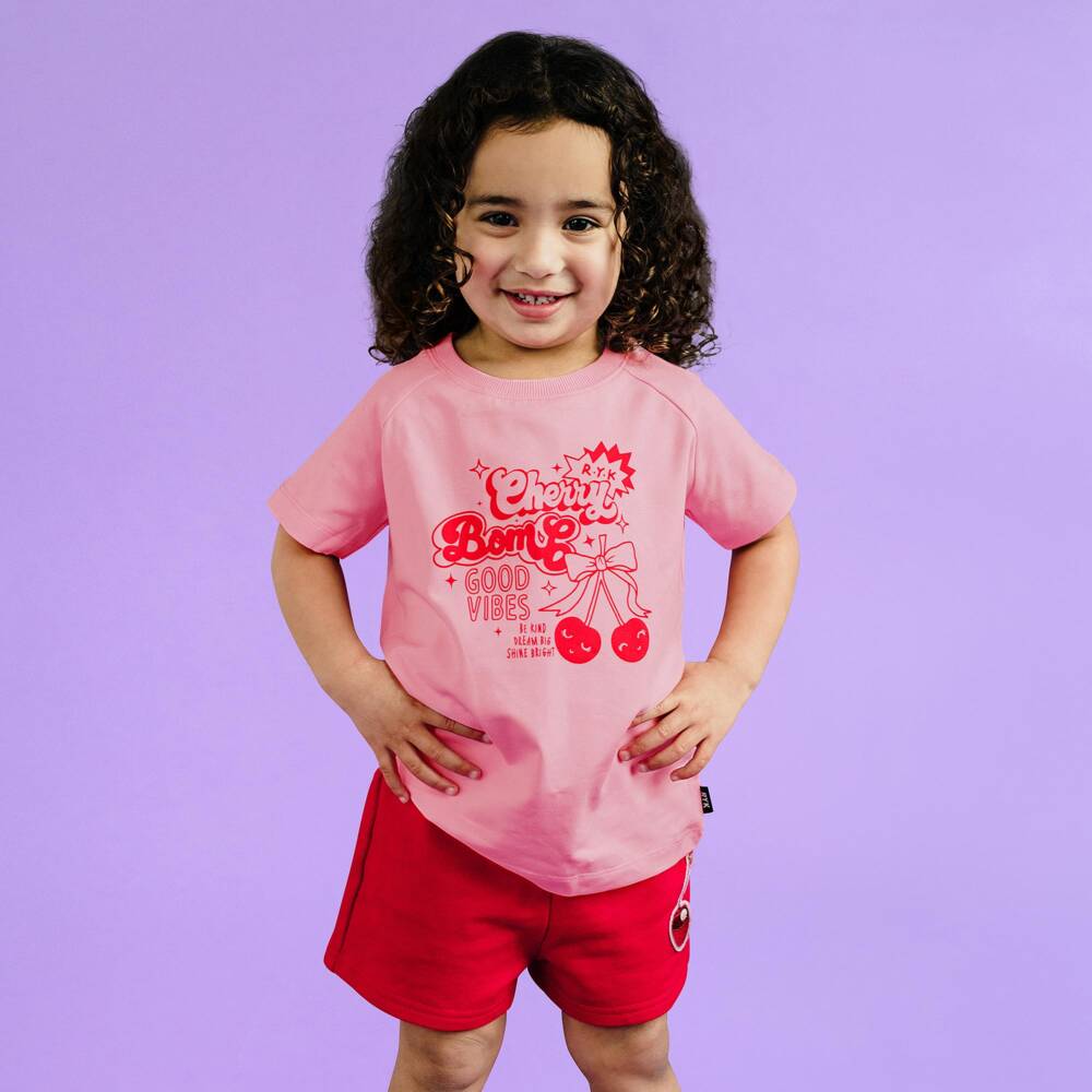 Rock Your Baby-Girls Pink Cotton Cherry Graphic T-Shirt | Childrensalon