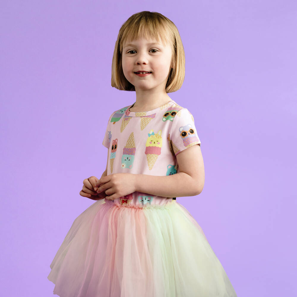Rock Your Baby-فستان بتنورة تول بطبعة آيس كريم لون زهري للبنات | Childrensalon