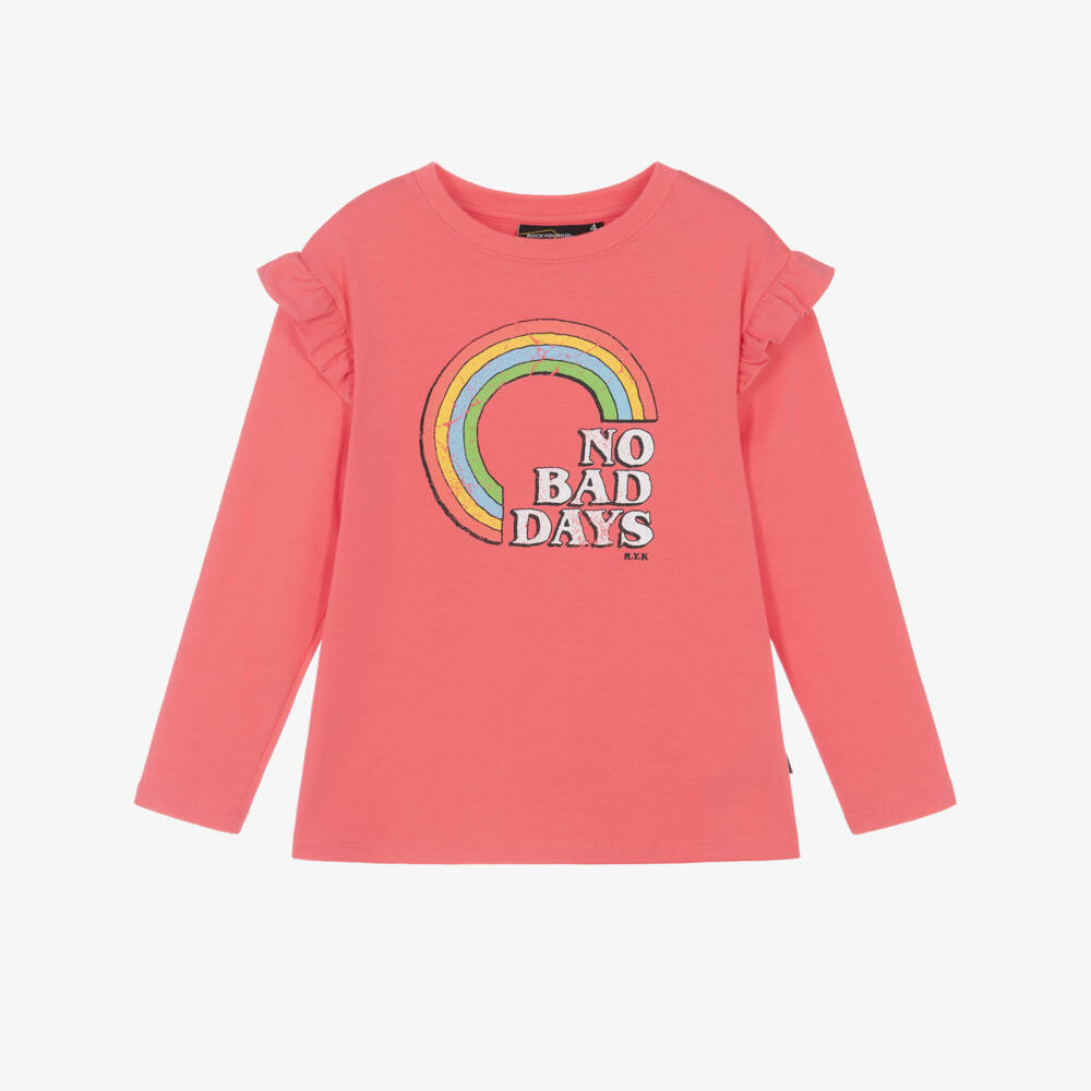 Rock Your Baby-Girls Pink Cotton Rainbow & Slogan Print Top | Childrensalon