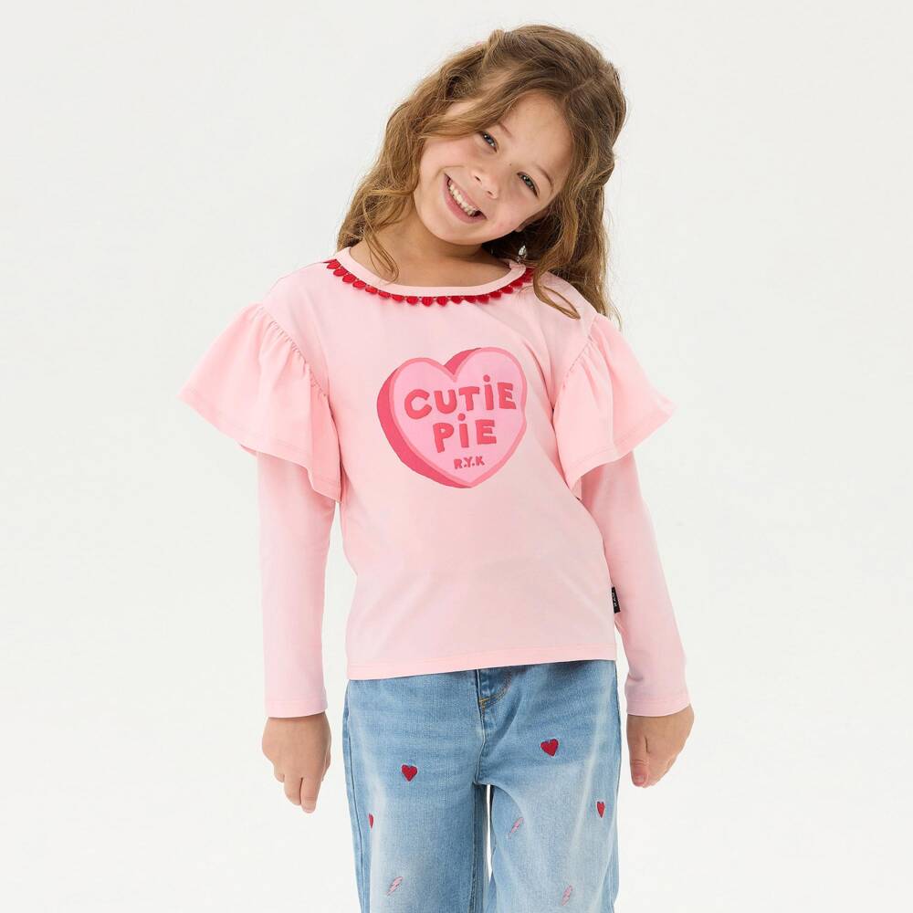 Rock Your Baby-Girls Pink Cotton Top with Heart Motif | Childrensalon