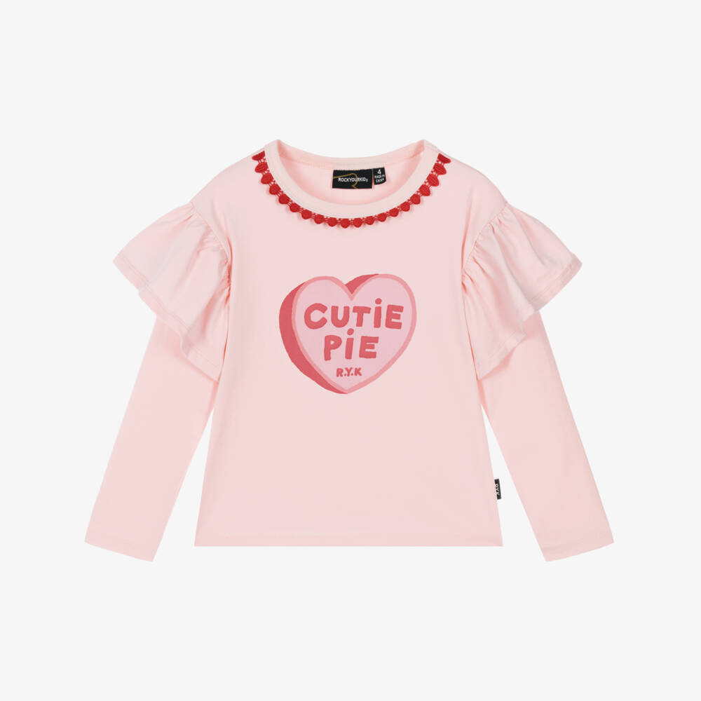 Rock Your Baby-Girls Pink Cotton Top with Heart Motif | Childrensalon