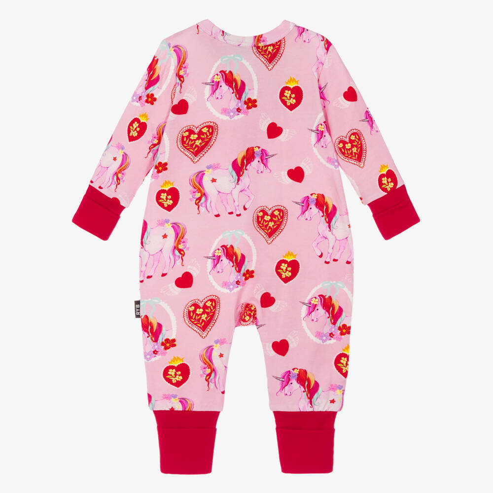 Rock Your Baby-Girls Pink Cotton Unicorn Hearts Babysuit | Childrensalon