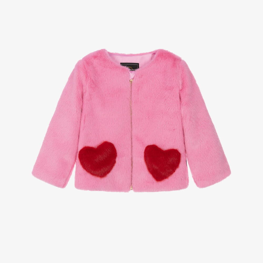 Rock Your Baby-Girls Pink Faux Fur Jacket with heart Pockets | Childrensalon
