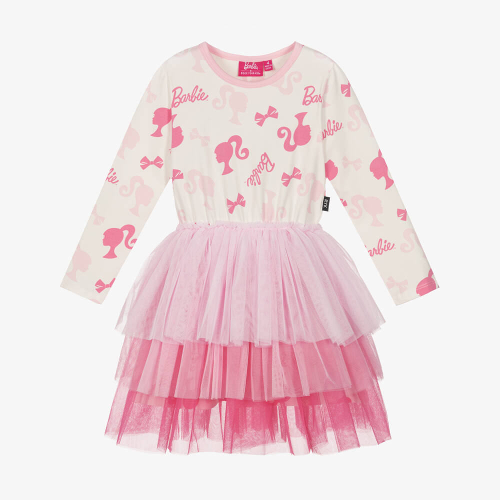 Rock Your Baby-Girls Pink Jersey & Tulle Dress with Barbie Print | Childrensalon