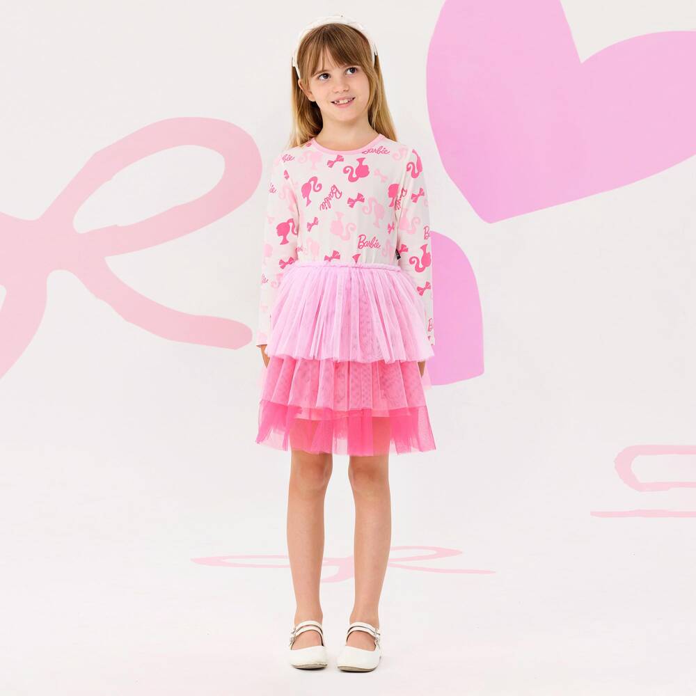 Rock Your Baby-Girls Pink Jersey & Tulle Dress with Barbie Print | Childrensalon