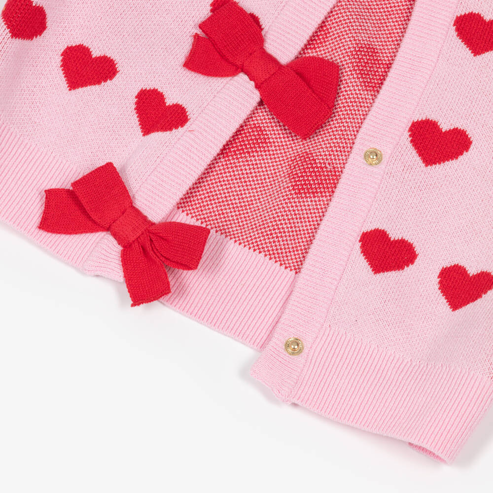 Rock Your Baby-Girls Pink Knitted Cardigan with Red Hearts | Childrensalon