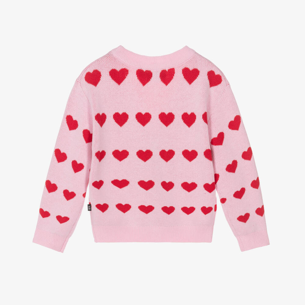 Rock Your Baby-Girls Pink Knitted Cardigan with Red Hearts | Childrensalon