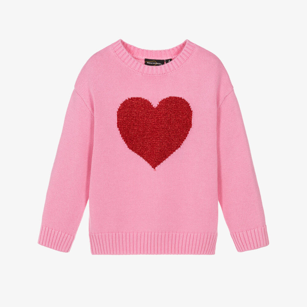 Rock Your Baby-Girls Pink Knitted Sweater with Metallic Heart | Childrensalon