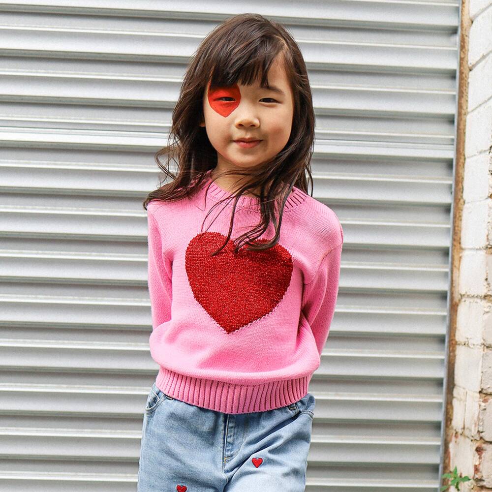 Rock Your Baby-Girls Pink Knitted Sweater with Metallic Heart | Childrensalon