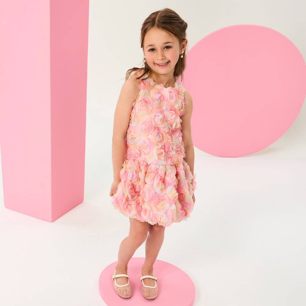 Rock Your Baby-Girls Pink Pastel Dress with Floral Appliqués | Childrensalon