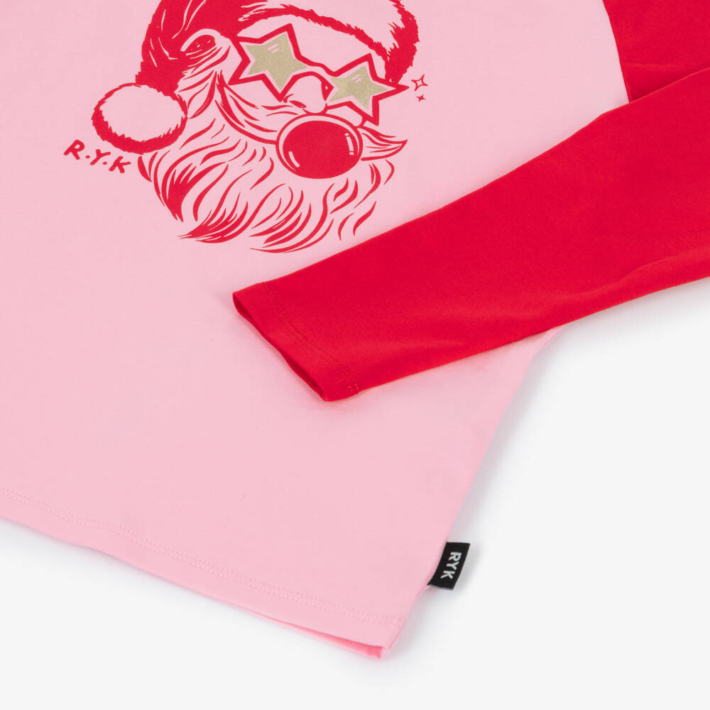 Rock Your Baby-Girls Pink & Red Cotton Santa Claus Top | Childrensalon