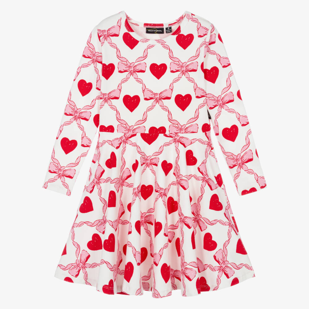 Rock Your Baby-Girls Pink & Red Heart Print Cotton Jersey Dress | Childrensalon