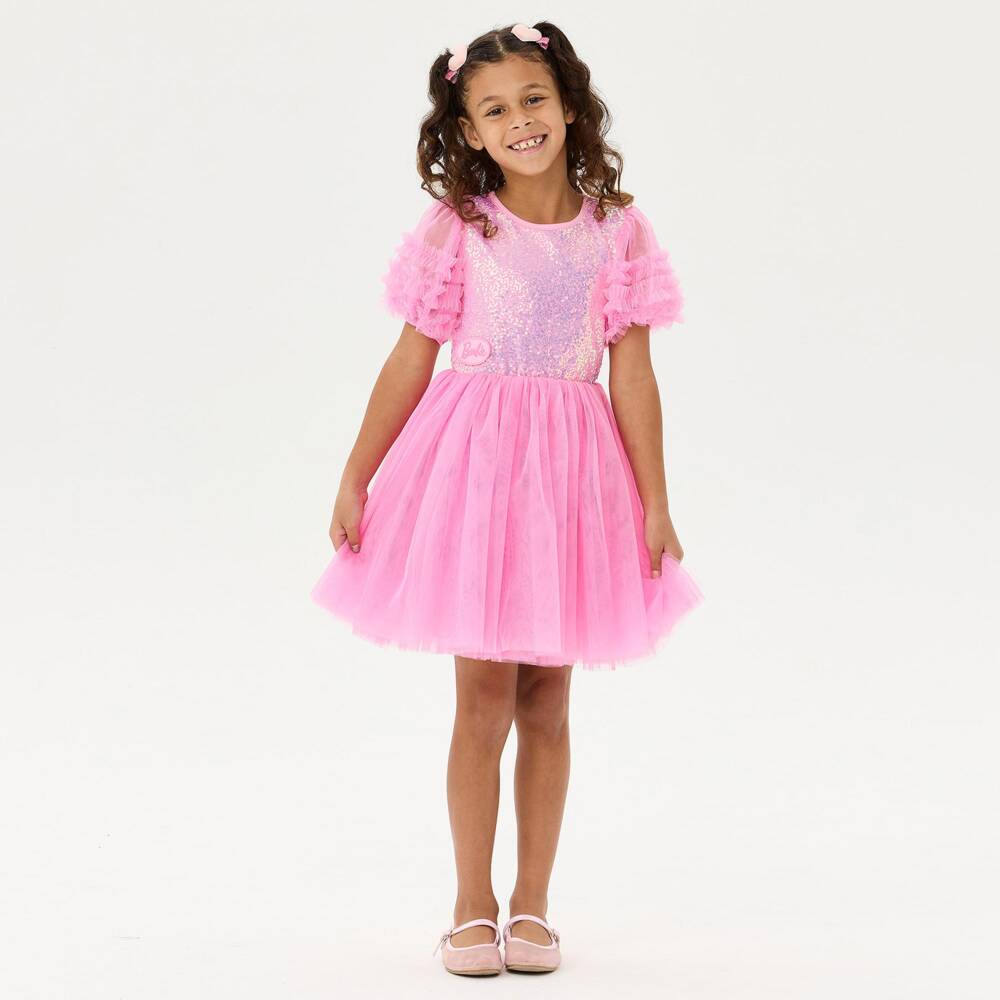 Rock Your Baby-Girls Pink Sequin Barbie Tulle Dress | Childrensalon