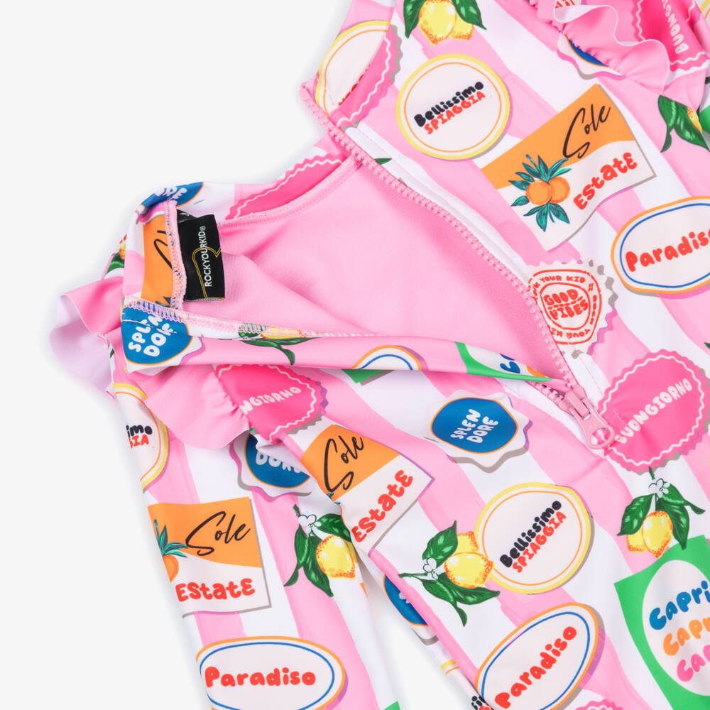 Rock Your Baby-Girls Pink Striped Paradiso Swimsuit (UPF50+) | Childrensalon