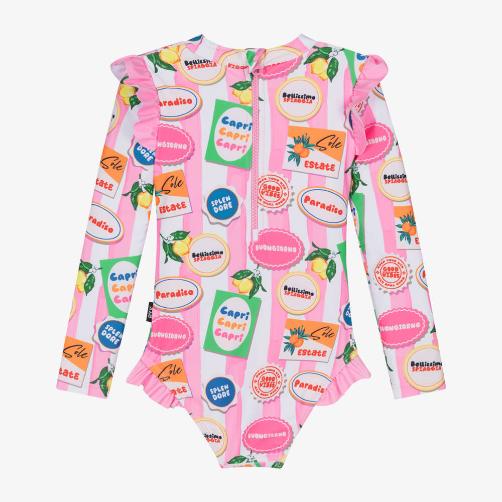 Rock Your Baby-Girls Pink Striped Paradiso Swimsuit (UPF50+) | Childrensalon