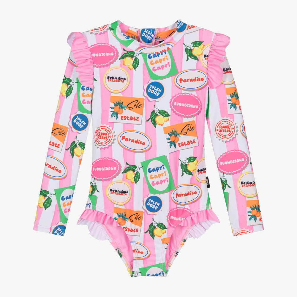 Rock Your Baby-Girls Pink Striped Paradiso Swimsuit (UPF50+) | Childrensalon