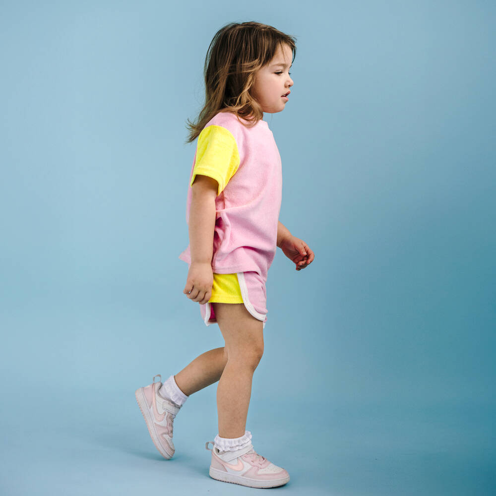 Rock Your Baby-Girls Pink Terry Towelling Shorts with Logo Patch | Childrensalon