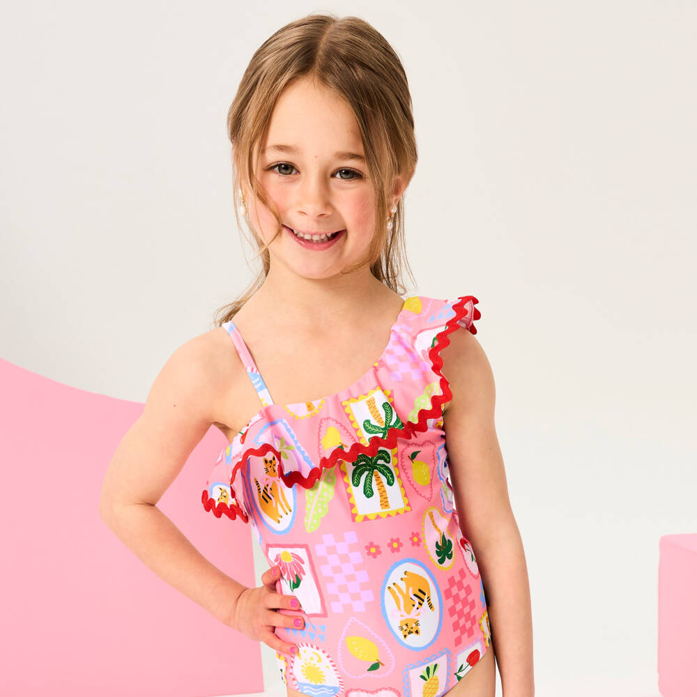 Rock Your Baby-Girls Pink Tropical Beach Resort Swimsuit | Childrensalon