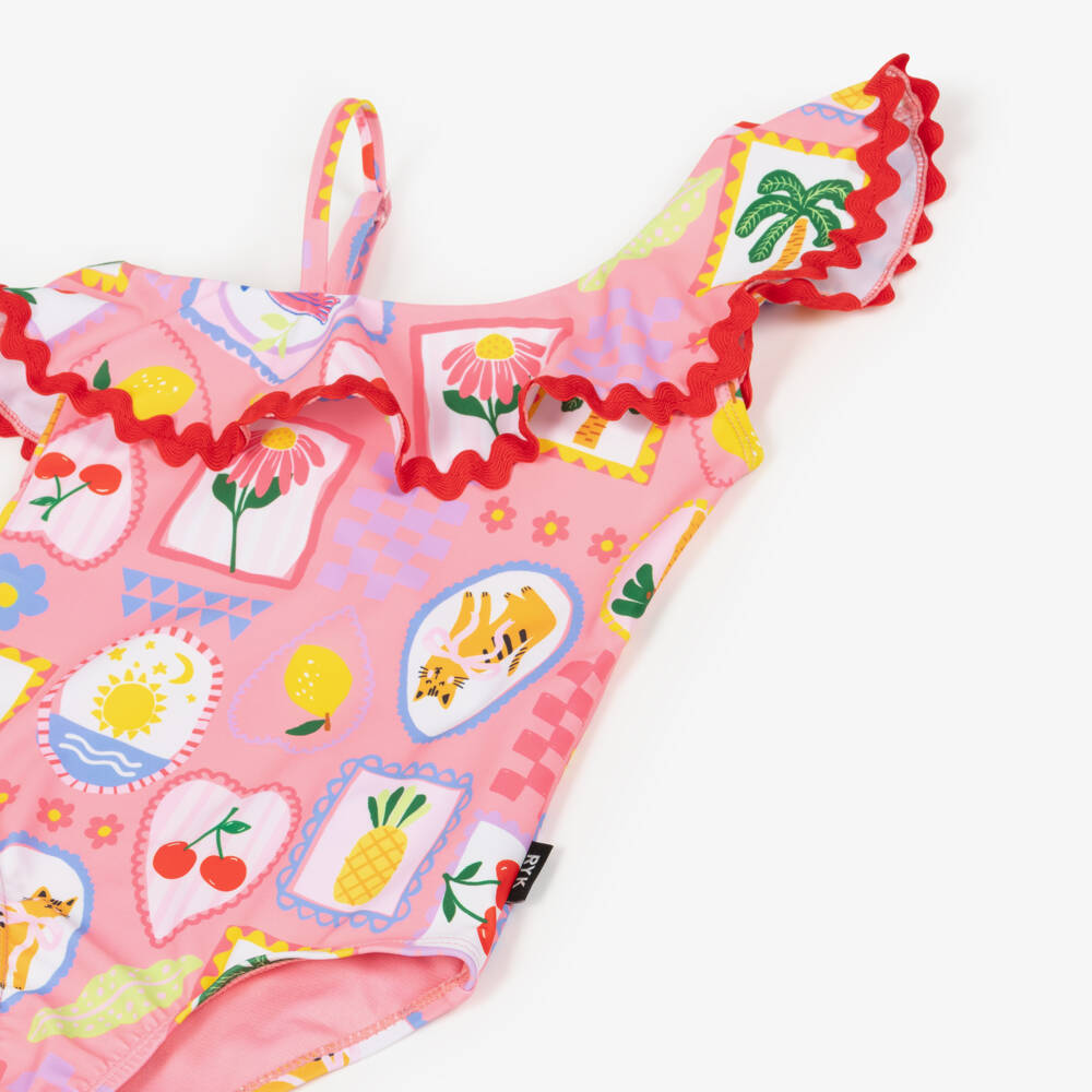 Rock Your Baby-Girls Pink Tropical Beach Resort Swimsuit | Childrensalon