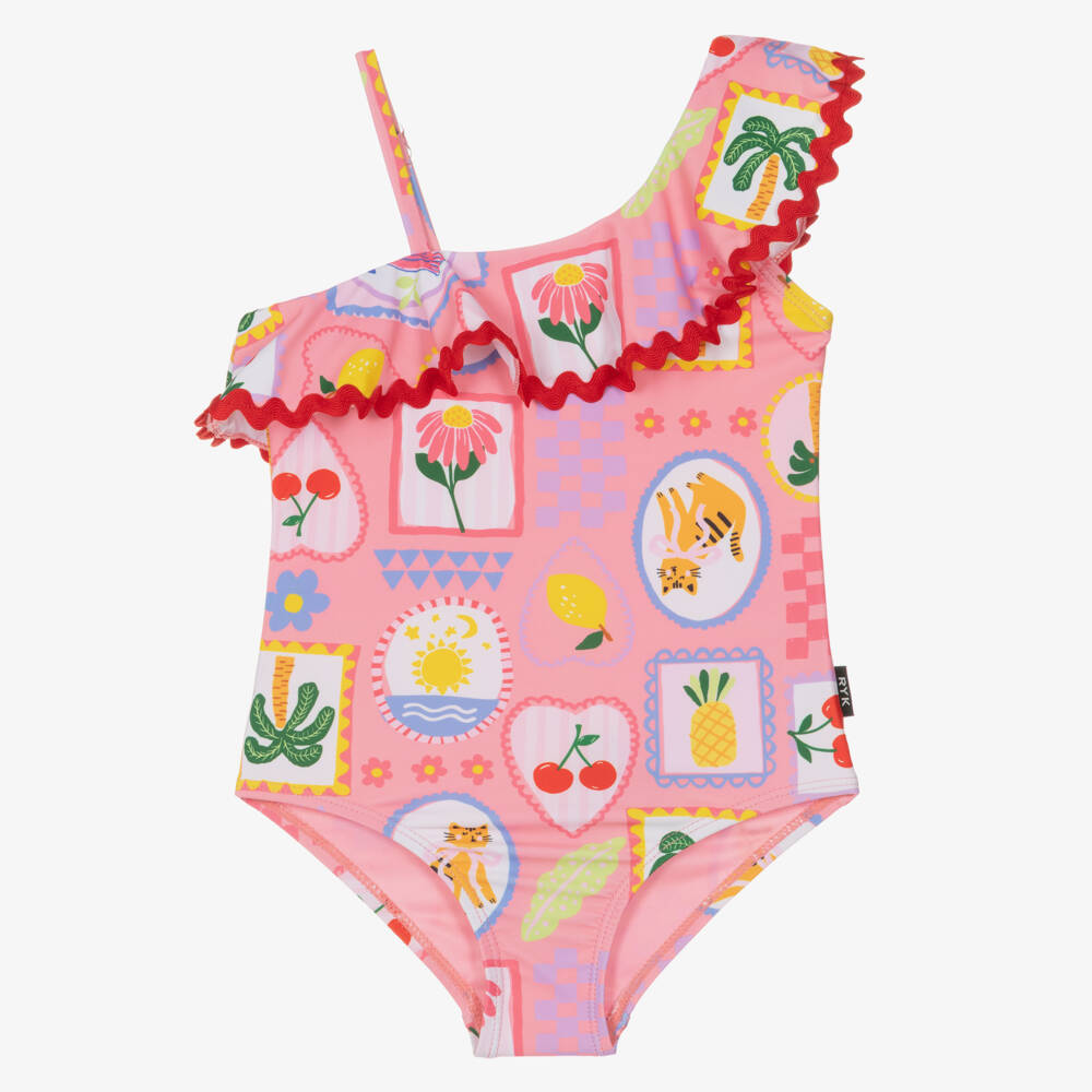Rock Your Baby-Girls Pink Tropical Beach Resort Swimsuit | Childrensalon