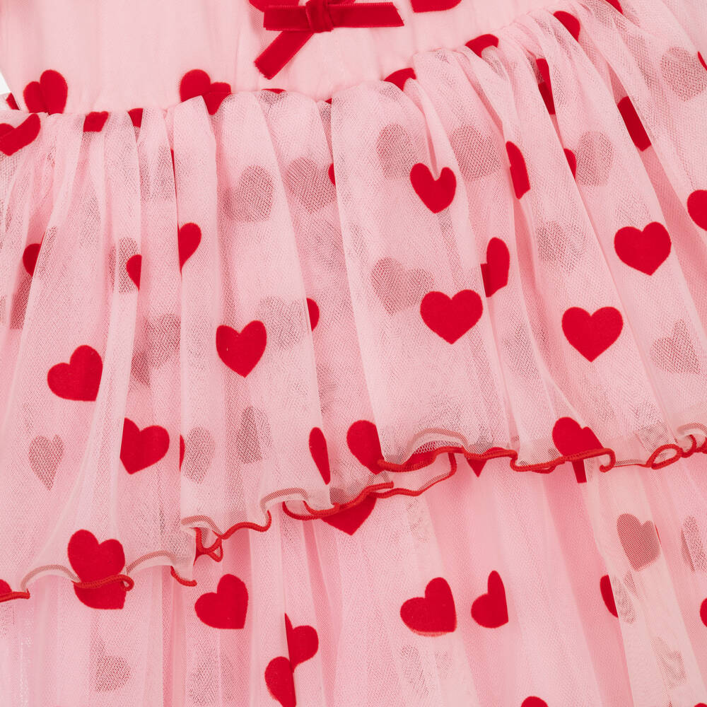 Rock Your Baby-Girls Pink Tulle Dress with Flocked Red Hearts | Childrensalon