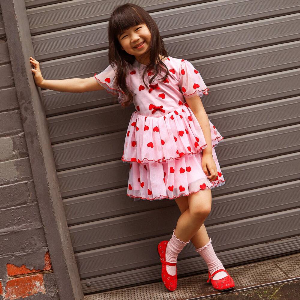 Rock Your Baby-Girls Pink Tulle Dress with Flocked Red Hearts | Childrensalon