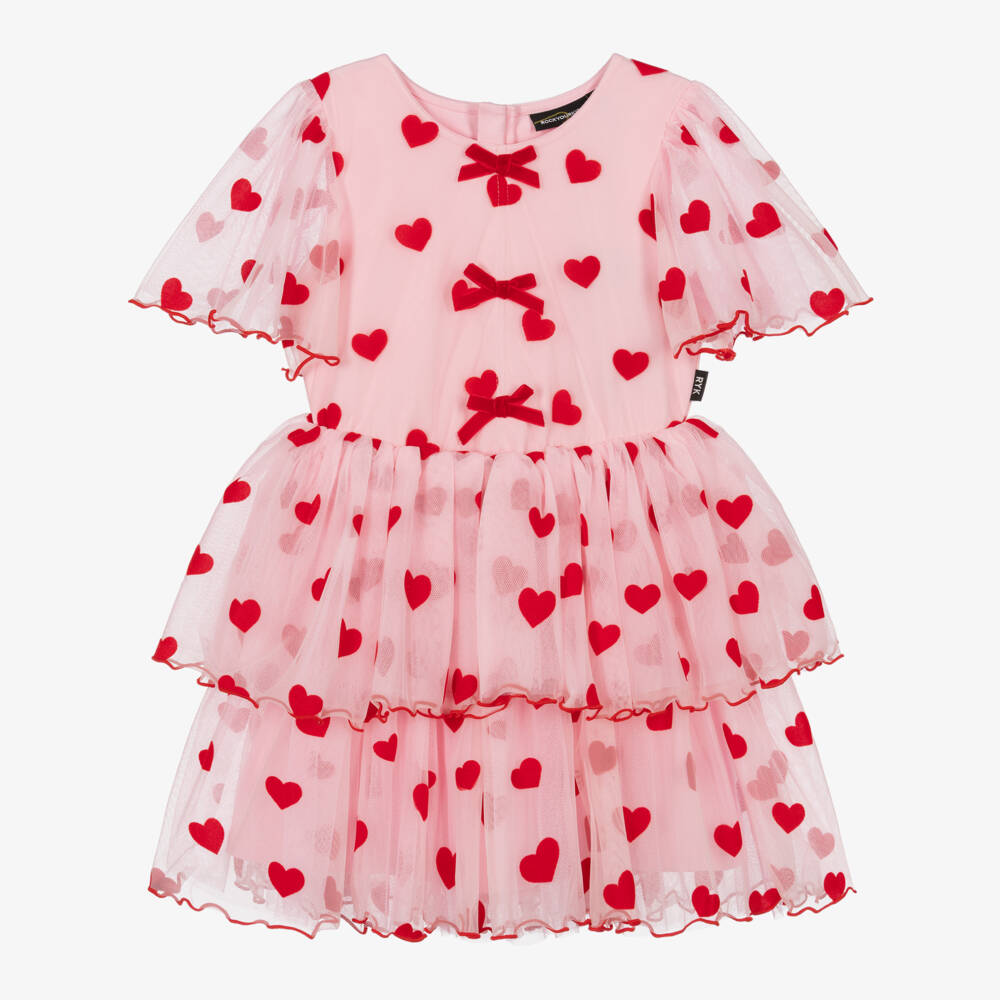 Rock Your Baby-Girls Pink Tulle Dress with Flocked Red Hearts | Childrensalon