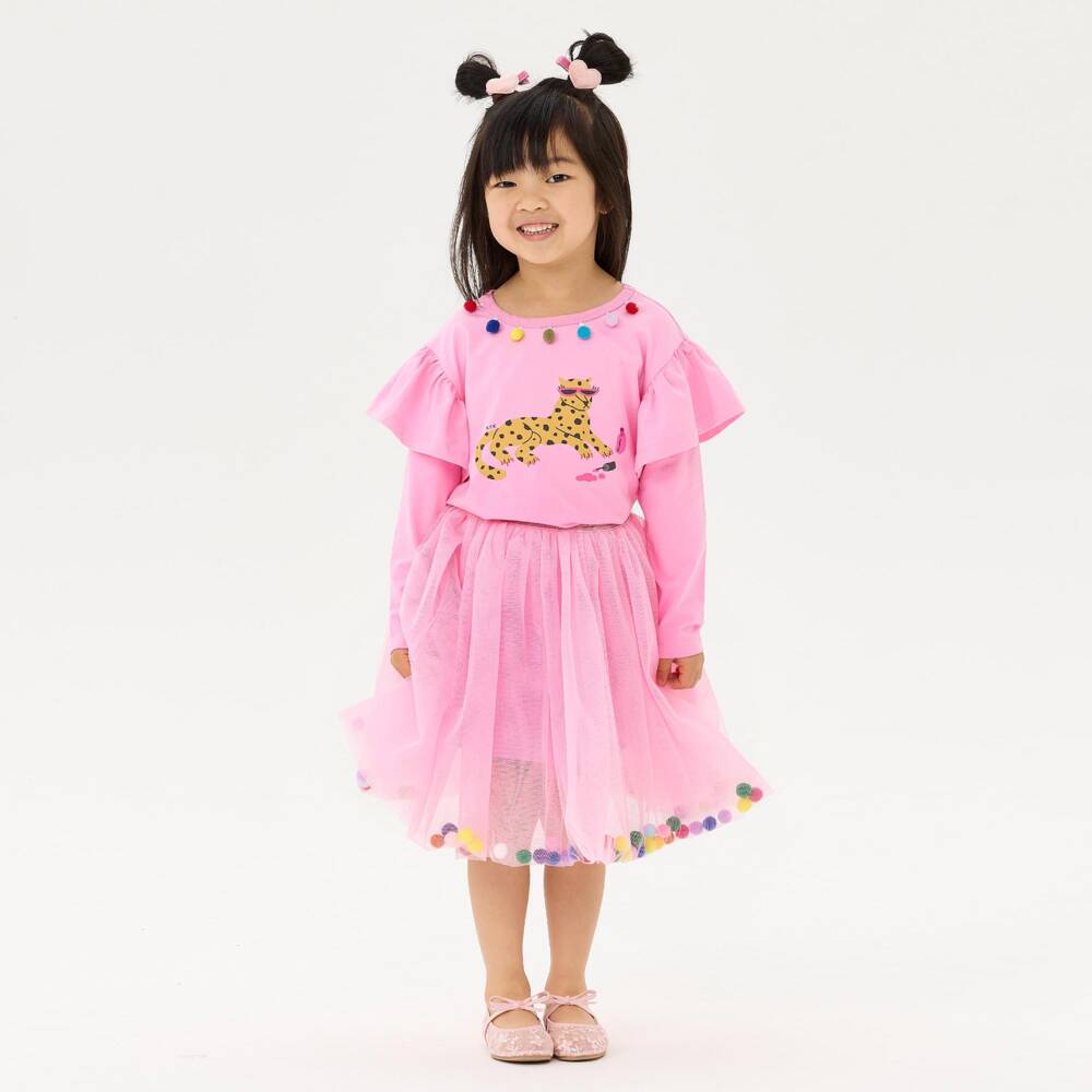 Rock Your Baby-Girls Pink Tulle Skirt with Colourful Pom-Poms | Childrensalon
