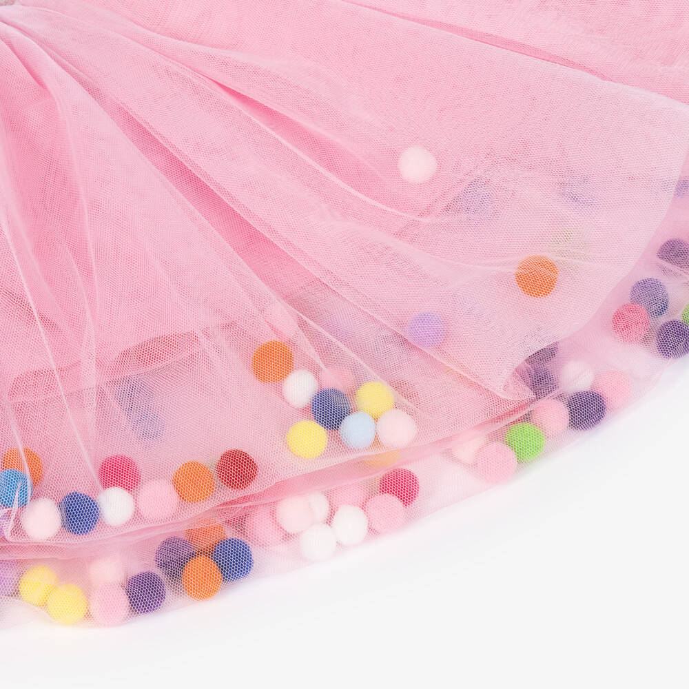 Rock Your Baby-Girls Pink Tulle Skirt with Colourful Pom-Poms | Childrensalon
