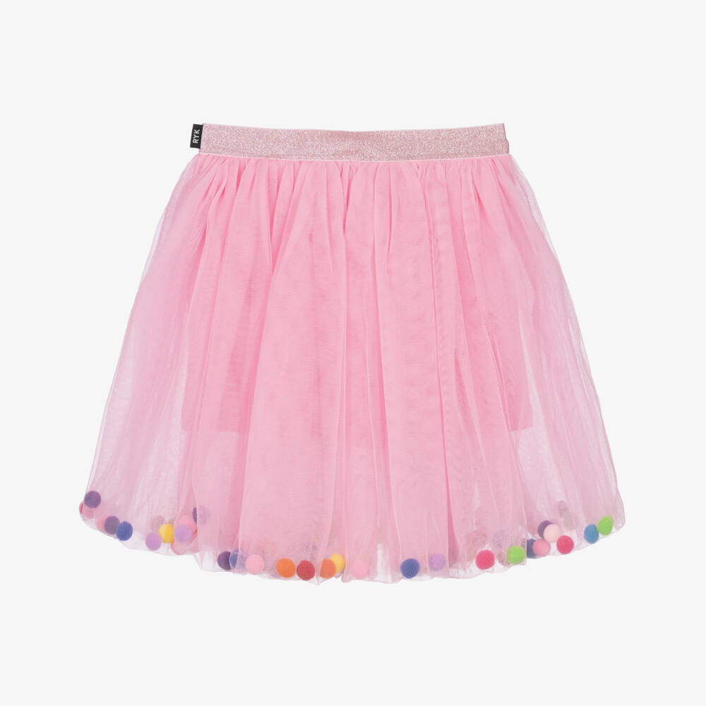 Rock Your Baby-Girls Pink Tulle Skirt with Colourful Pom-Poms | Childrensalon