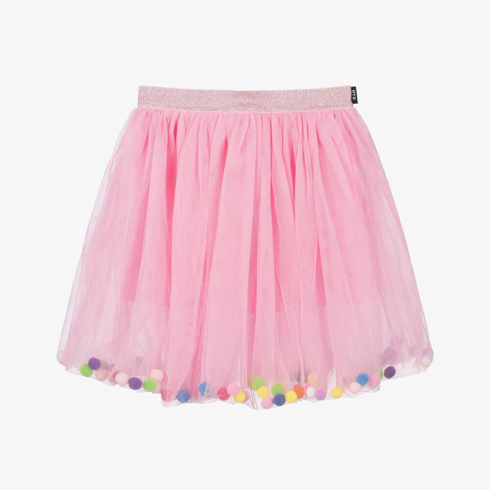 Rock Your Baby-Girls Pink Tulle Skirt with Colourful Pom-Poms | Childrensalon