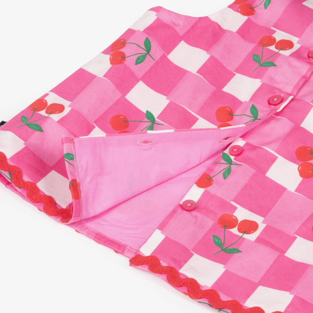 Rock Your Baby-Girls Pink & White Cotton Gingham & Cherry Shorts Set | Childrensalon
