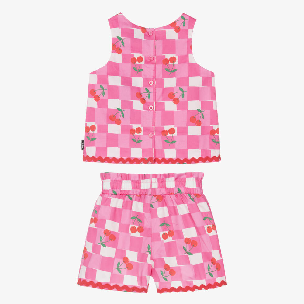 Rock Your Baby-Girls Pink & White Cotton Gingham & Cherry Shorts Set | Childrensalon