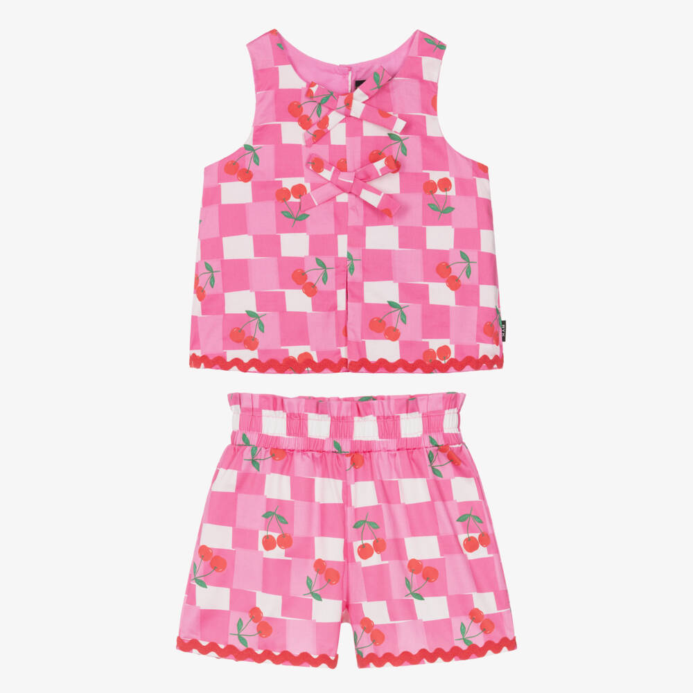 Rock Your Baby-Girls Pink & White Cotton Gingham & Cherry Shorts Set | Childrensalon