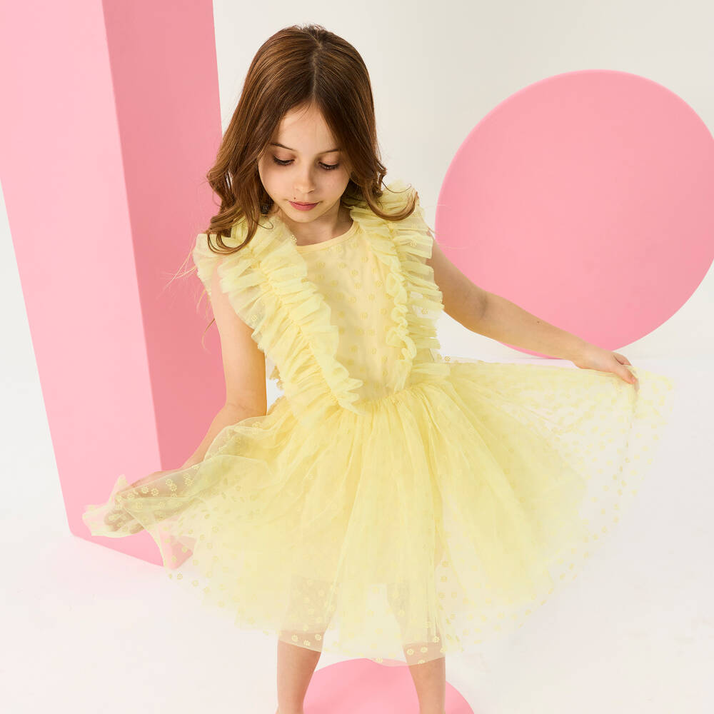 Rock Your Baby-فستان تول مزين بورود لون أصفر للبنات | Childrensalon