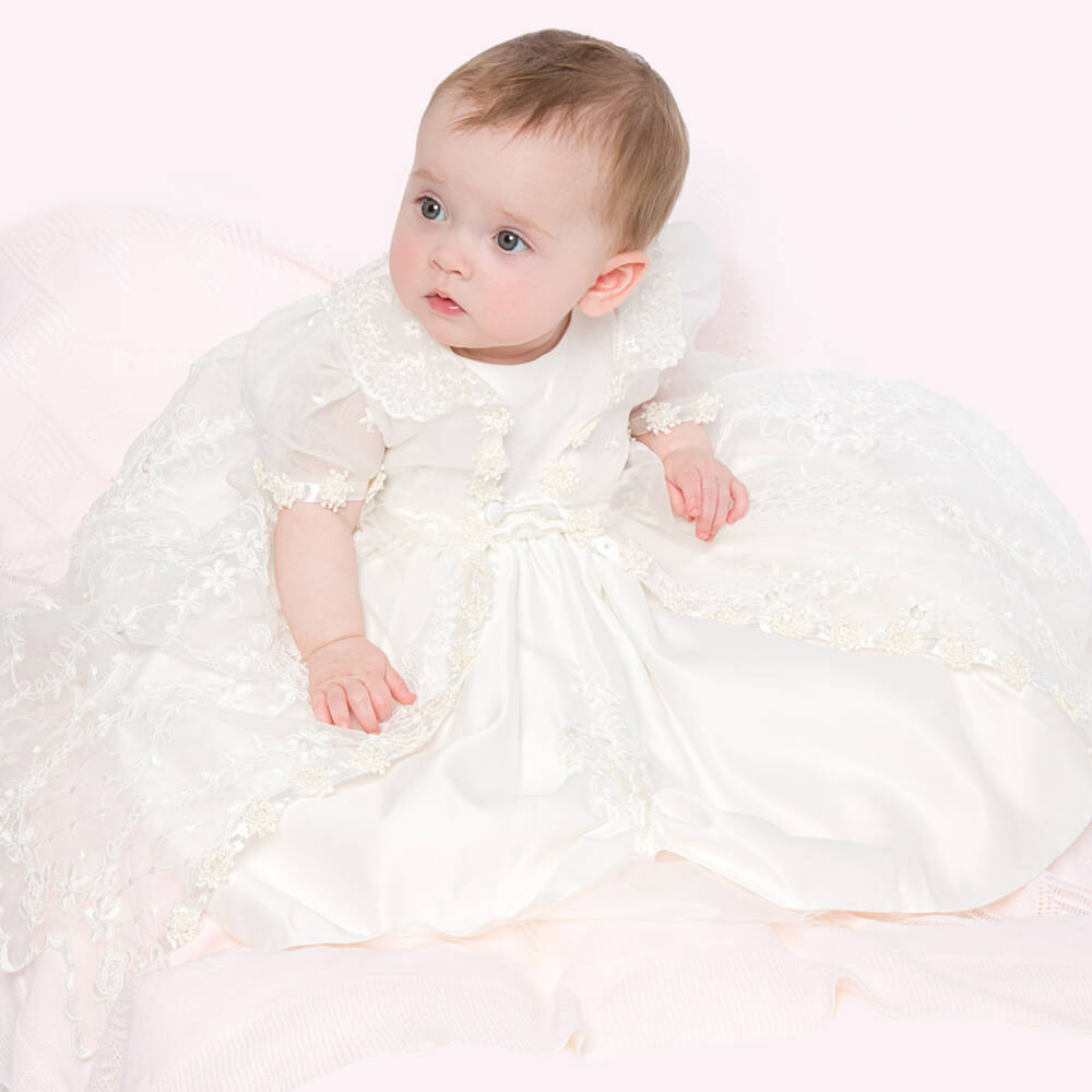Romano-Baby Girls Ivory Ceremony Satin Dress Set | Childrensalon