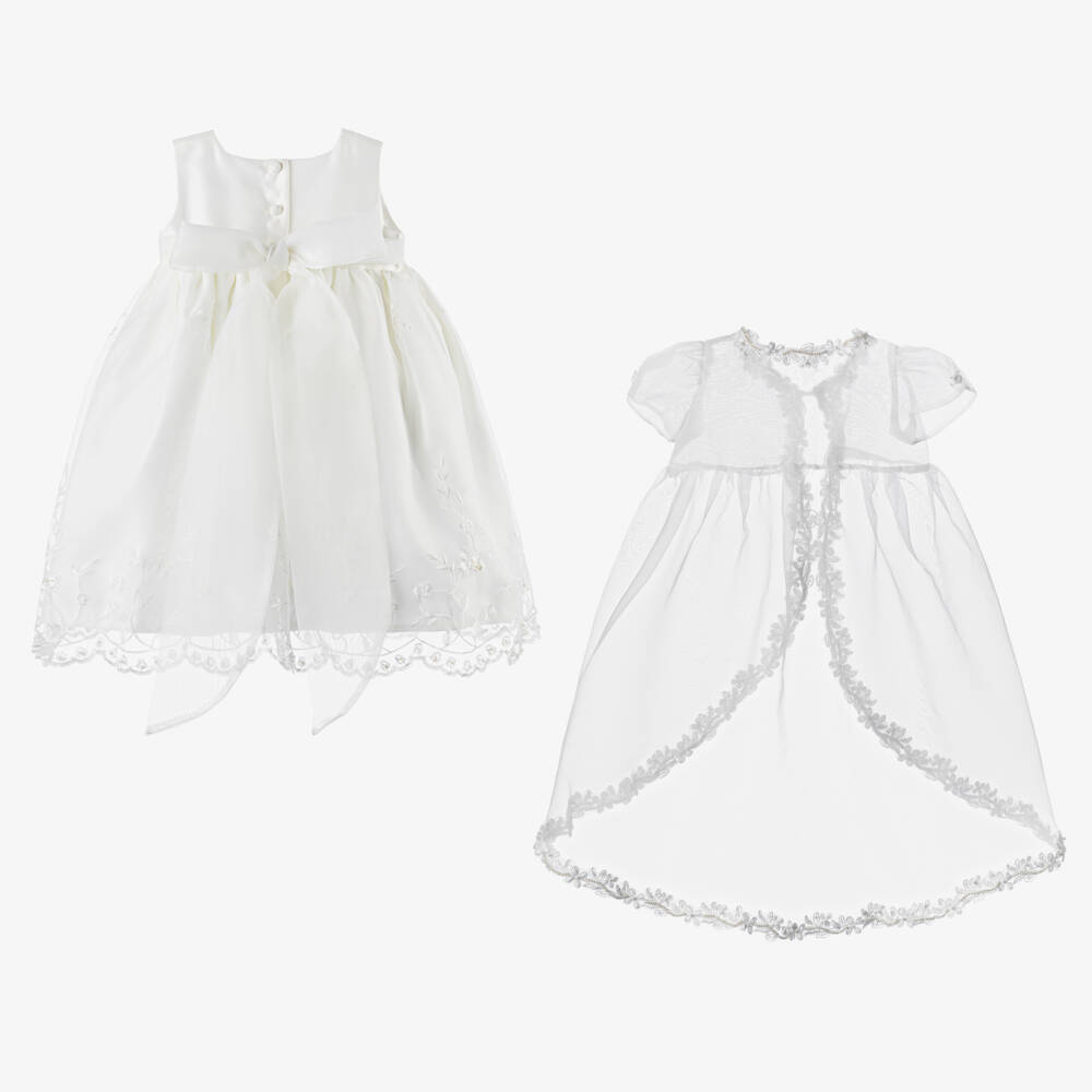 Romano-Baby Girls Ivory Ceremony Satin & Organza Dress Set | Childrensalon