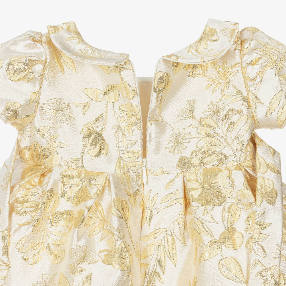 Roma e Toska-Платье кремово-золотое из парчи для малышек | Childrensalon