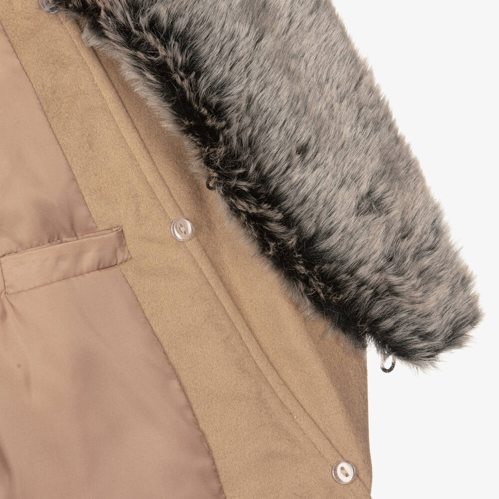 Romano-Boys Beige Faux Fur Trim Coat | Childrensalon